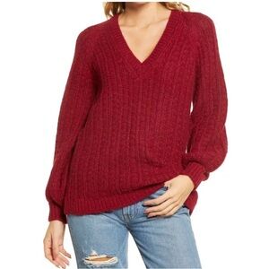BOGO! Faherty Aria Pullover Chunky Knit Sweater Baby Alpaca Red Burgundy XS
